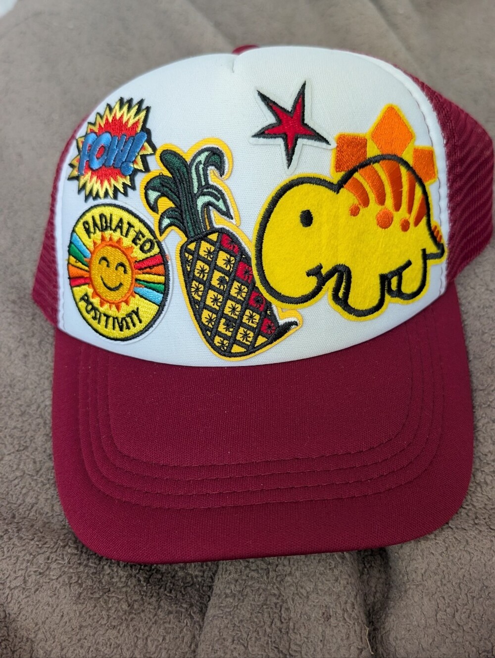 Maroon Trucker Hat With Patches